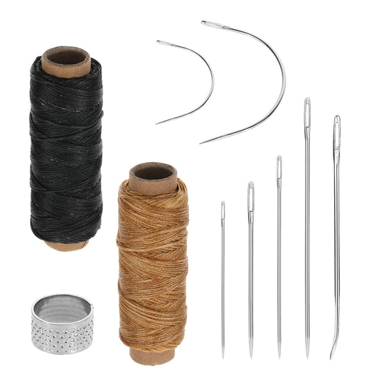 Giantree Leather Yarn Leather Needle, Waxed Thread, Waxed Saddle Yarn, Leather Sewing Waxed Thread with Hand Sewing Needles for Sewing Upholstery Leather Canvas Bags Sofa Furniture（2 Rolls Wax Thread）