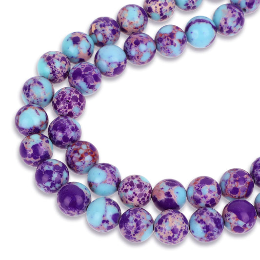 Bewudy 47 Pcs Natural Beads for Jewelry Making, 8mm Blue Purple Imperial Jasper Stone Beads, Natural Stone Beads for Bracelet Necklace Jewelry DIY Making