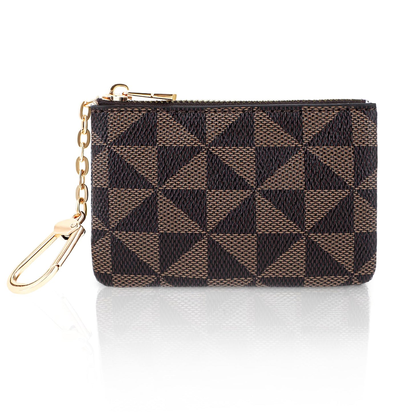 Amaxiu PU Leather Mini Coin Purse with Key Chain, Print Portable Change Wallet Zipper Clutch Pouch Card Holder for Women(Brown)
