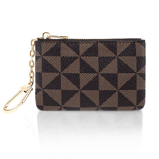 Amaxiu PU Leather Mini Coin Purse with Key Chain, Print Portable Change Wallet Zipper Clutch Pouch Card Holder for Women(Brown)