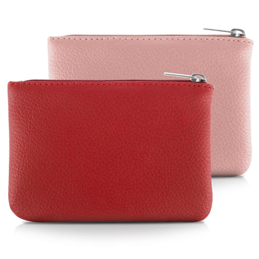 simarro 2Pcs Lychee Pattern Coin Purse, PU Zipper Portable Coin Purse Mini Change Wallet Coin Pocket for Women Credit Card ID Key Headset Lipstick Organizer (Pink+Red)
