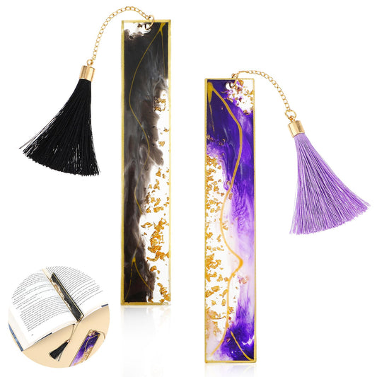 TIESOME 2 Pack Dried Flower Resin Bookmarks Transparent Flower Bookmarks with Colorful Silk Tassel Gifts for Women Gifts for Book Lovers