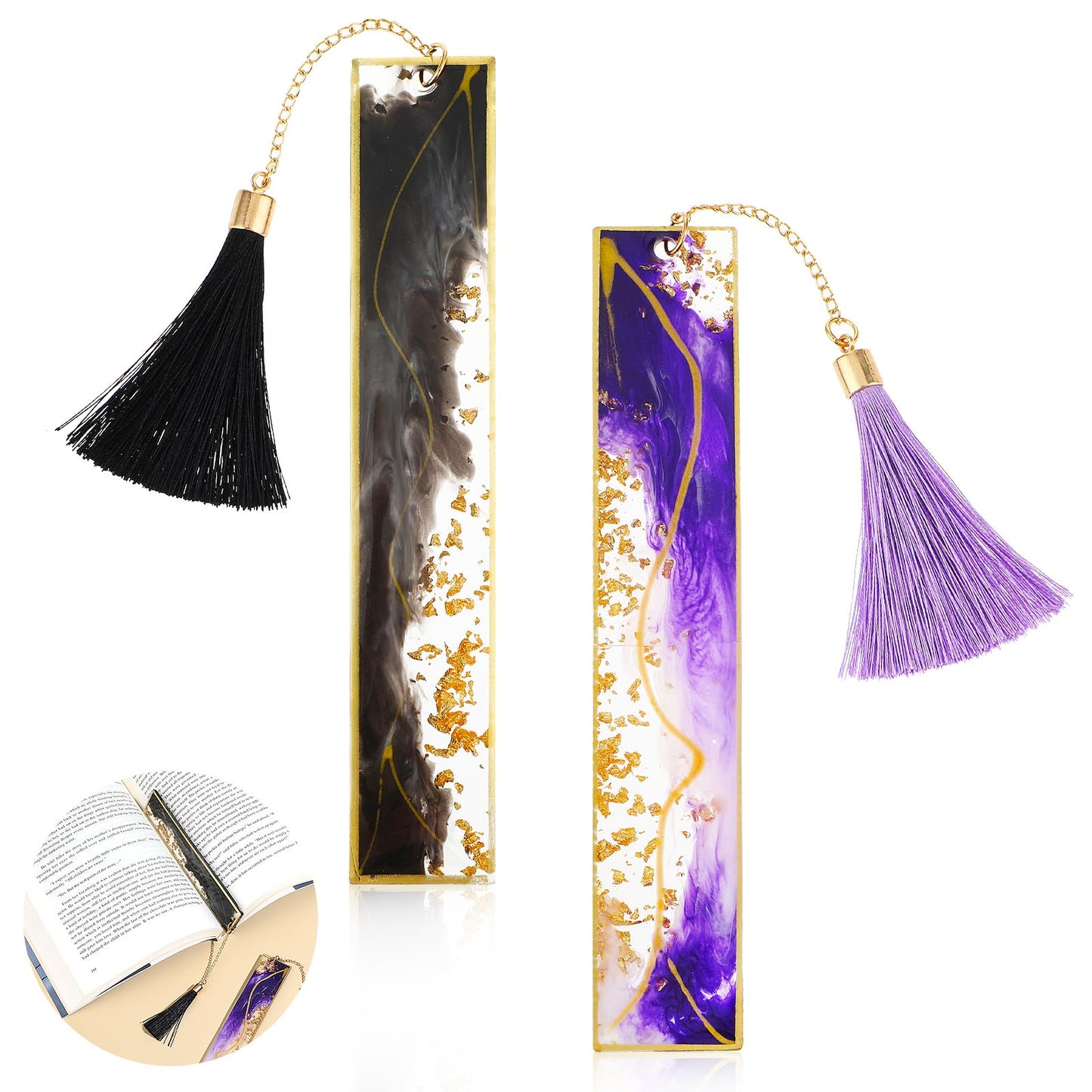 TIESOME 2 Pack Dried Flower Resin Bookmarks Transparent Flower Bookmarks with Colorful Silk Tassel Gifts for Women Gifts for Book Lovers