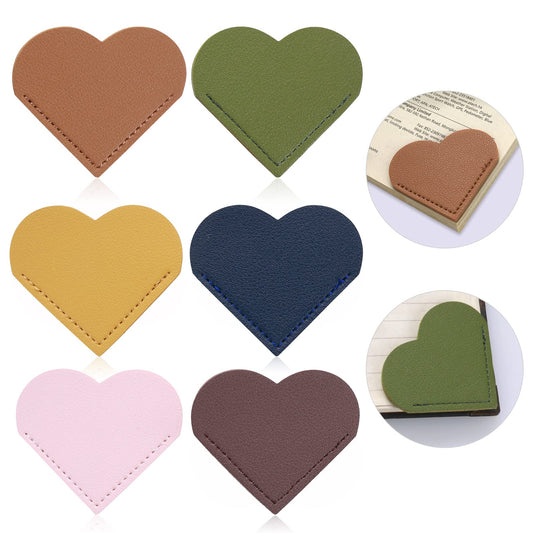 Giantree 6 Pcs Leather Heart Bookmarks, Corner Page Book Marks Cute Bookmarks Book Accessories Reading Gift for Book Lovers