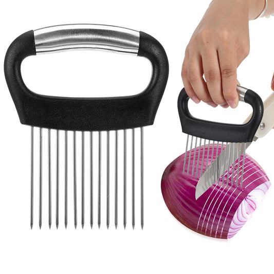 AOZUO Onion Slicer, Stainless Steel Onion Holder for Slicing Onion Cutter Kitchen Chopper Slicing Assistant Tool for Tomato Lemon Avocados Eggs Vegetables Meat