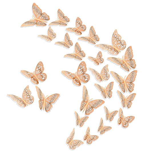 cobee 3D Wall Stickers, 36pcs Butterfly Wall Stickers, 3D Butterfly DIY Decorations Wall Stickers Art Decor Crafts Butterfly Wall Decals for Home DIY Baby Room Party and Birthday(3 Sizes, Rose Gold)