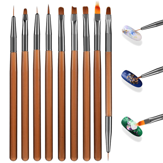 Giantree 9 Pcs Nail Art Brushes for Nail Art, Beetles Nail Design Painting Brushes, Gel Polish Nail Art Design Dotting Tools for Home DIY Manicure Salon