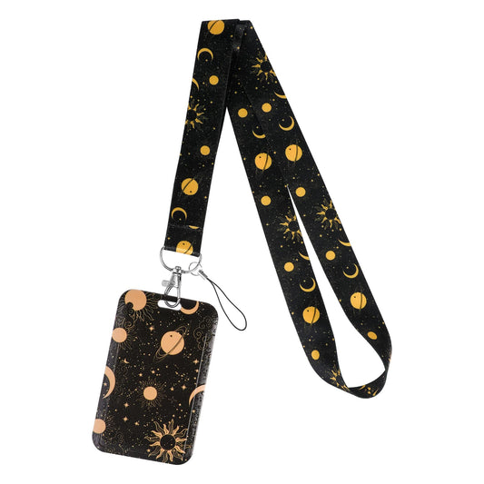 Giantree Phone Lanyard with Badge Holder, Black Cute Planet Lanyard ID Badge Holder for Car Keys Keychain School Office Supplies