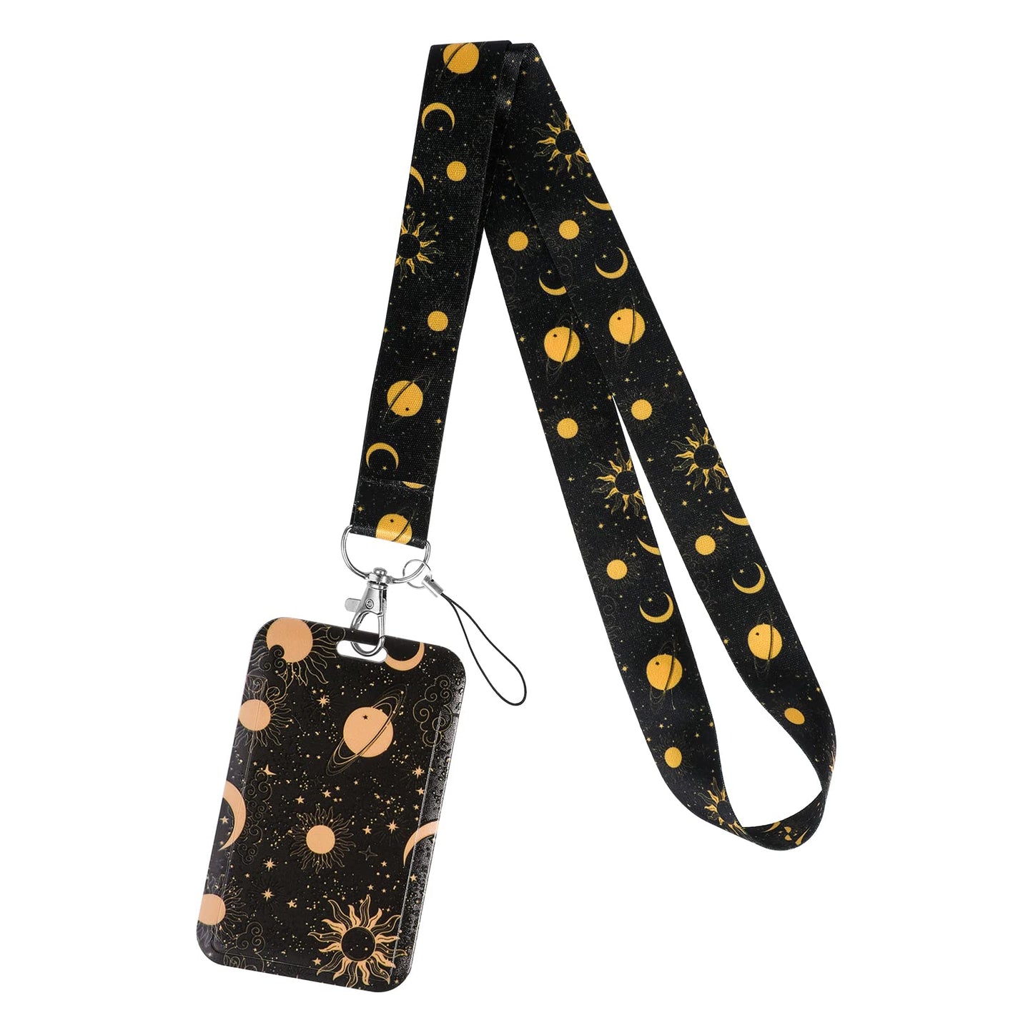 Giantree Phone Lanyard with Badge Holder, Black Cute Planet Lanyard ID Badge Holder for Car Keys Keychain School Office Supplies
