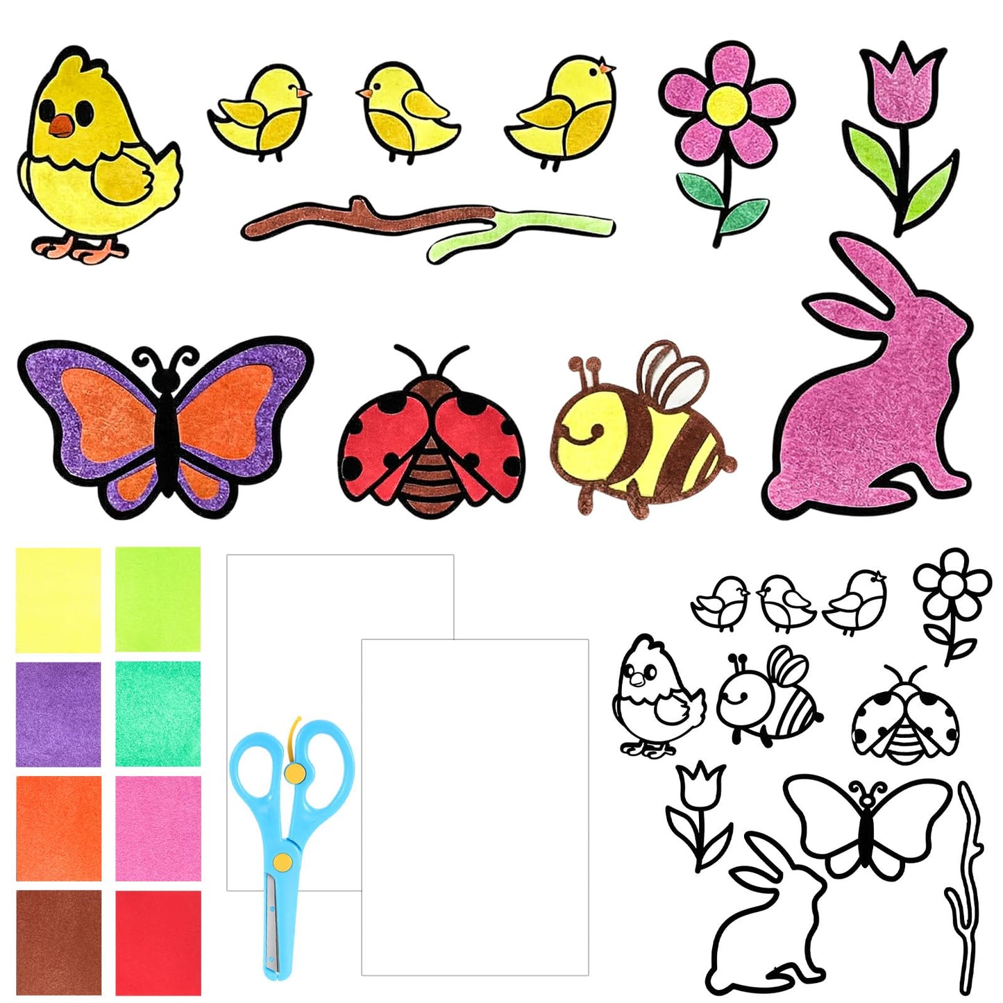 WJIAAA Craft Set Spring, 22 Pieces Crafts Spring Easter Children, Window Pictures Crafts Easter with Flowers Birds Butterflies Spring Decoration Window for Easter Spring Decoration