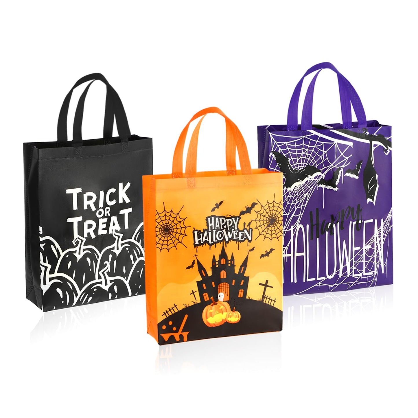 Cobee Halloween Tote Treat Bags, Trick or Treat Bags with Handles Non-Woven Halloween Candy Bags Large Gift Wrapping Bags for Halloween Party Grocery 38x30x10cm(3 Colors)