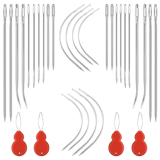 Molain Hand Sewing Needles Set, Heavy-duty Curved Sewing Needle with Needle Threaders Sewing Tool for Bracelet Jewelry Crafts Carpet Canvas Repair (28Pcs)