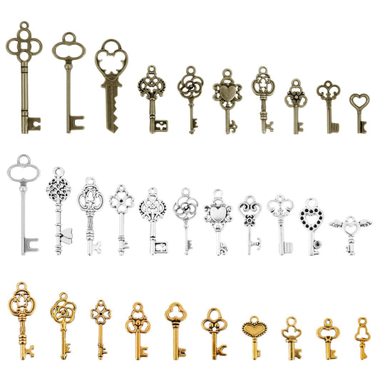 Molain Vintage Mini Key Decoration Mixed Old Antique Decorative Necklace Pendant Classic Decoration Key for Pendant DIY Jewelry Making Wedding Party Favors (30)