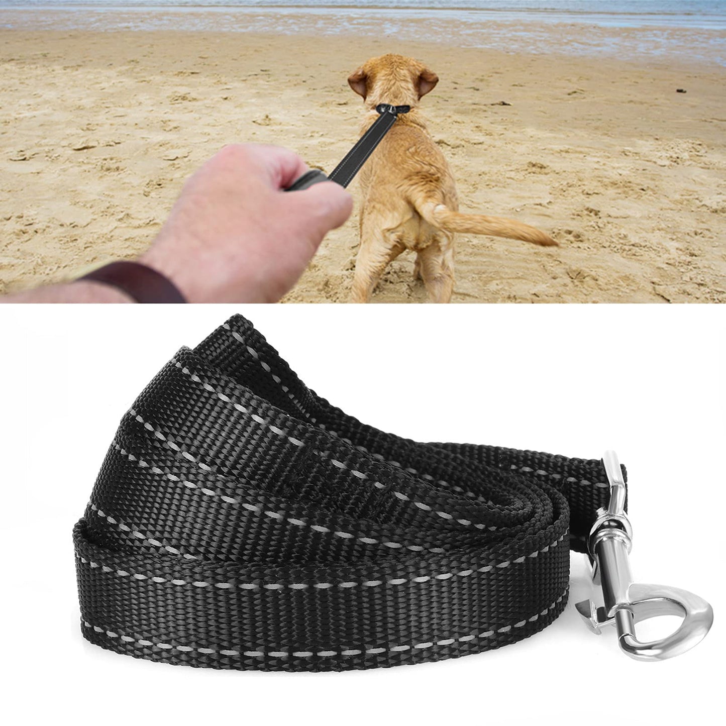 Molain Reflective Dog Leash 47.2 x 1 inch(120x2.5cm) Nylon leash Durable Training Lead Rope with Metal Clasps Leash for Puppies Dog Training Leash for Small Medium Large Dogs Pet Dog Accessories Black
