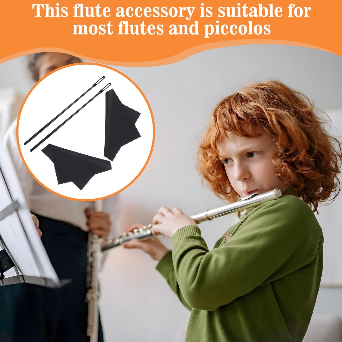 Yuanchu Flute Cleaning Kit, 2 Flute Cleaning Rods with 2 Pack Flute Cleaning Cloth Flute Cleaner Cleaning Swabs Flute Polishing Cloth Musical Instruments Polishing and Cleaning Accessories