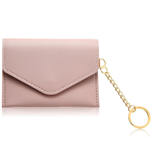 Amabro Small Coin Purse, Leather Change Purse Portable Zipper Keychain Wallet Mini Coin Purse Organizer Pouch Card Case for Women Credit Card ID Key(Purple)