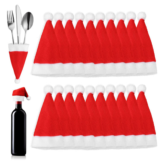 Amaxiu Christmas Cutlery Holders, 20pcs Christmas Santa Hats Silverware Holders Mini Cutlery Storage Bags for Xmas Dinner Table Pocket Dinnerware Decorations Flatware Supplies for Knifes Forks Spoon