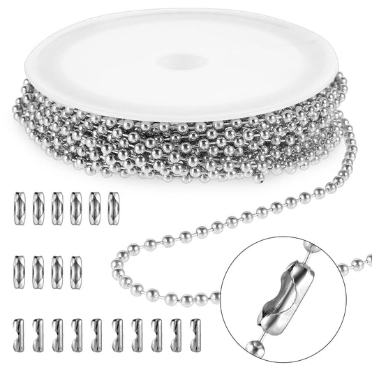 Molain Stainless Steel Ball Chain, Silver Ball Chain with Matching Connectors Chains Jewelry Making Supplies DIY for Dog Tag Necklace Earring Bracelet Findings Craft Kit(5M)