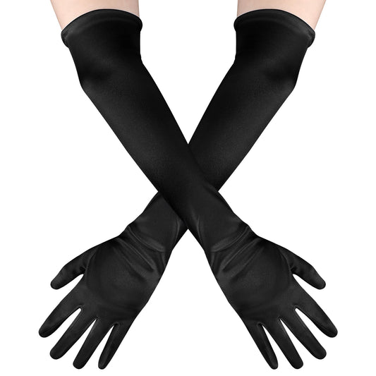 Andibro Gloves Long, 1 Pair Elegant Women's Satin Gloves Evening Gloves for Halloween Carnival Costume Bride(Black)