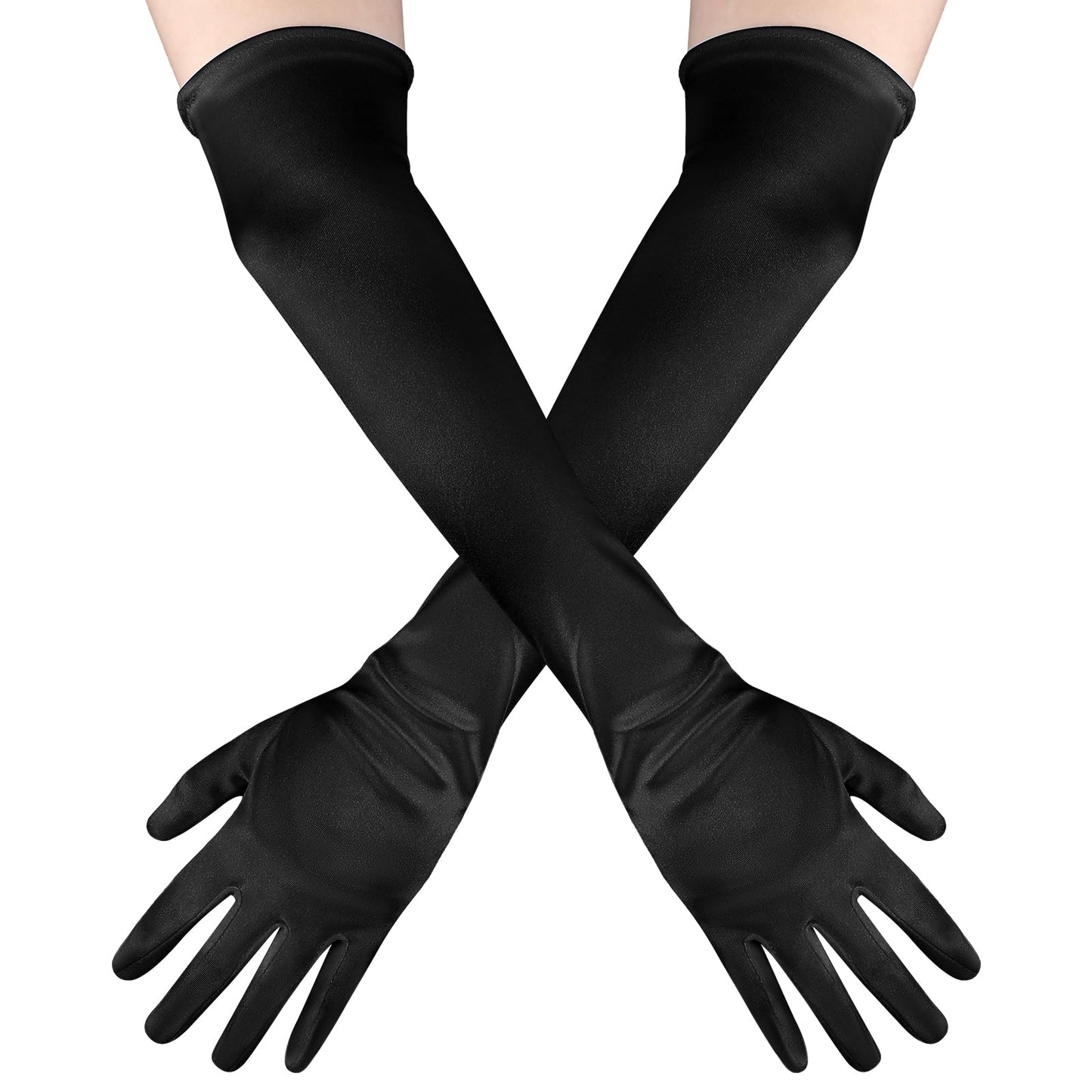Andibro Gloves Long, 1 Pair Elegant Women's Satin Gloves Evening Gloves for Halloween Carnival Costume Bride(Black)