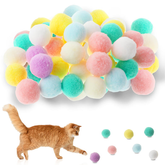 Amaxiu 30Pcs Cat Toy Balls, Soft Kitten Pompom Ball Indoor Cats Interactive Ball Toys 3cm/1.18in Queit Cat Ball Cat Pom Pom Balls for Pet Play Pursue Roll Fetch