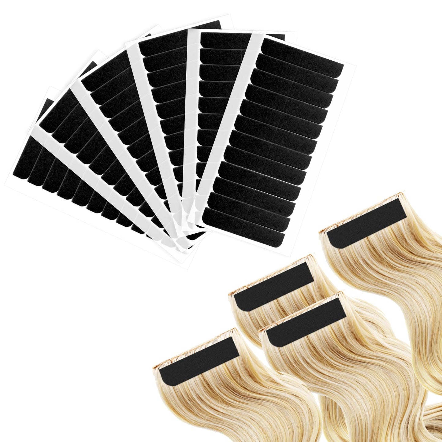 simarro 144Pcs Hair Extension Tape Tabs, Double Sided Adhesive Wig Tapes Tabs for Hair Extensions Replacement Tapes for Human Hair Wig Tape Waterproof Wig Tape Beauty Tools (Black)