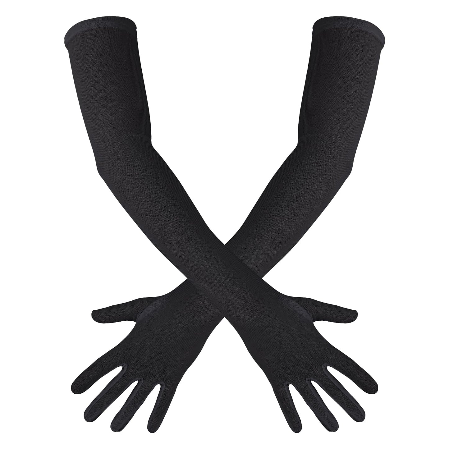 Giantree Women's Long Stretchy Mesh Tulle Gloves, Elegant Gown Gloves Arm Sleeves Opera Gloves for Wedding Bridal Dance Party Costume Accessories(Black)