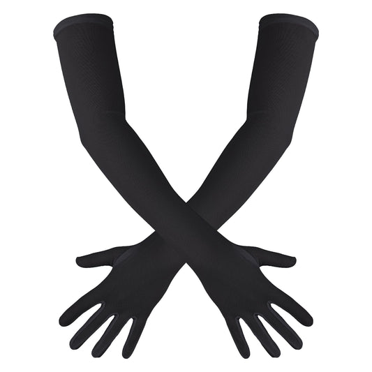 Giantree Women's Long Stretchy Mesh Tulle Gloves, Elegant Gown Gloves Arm Sleeves Opera Gloves for Wedding Bridal Dance Party Costume Accessories(Black)