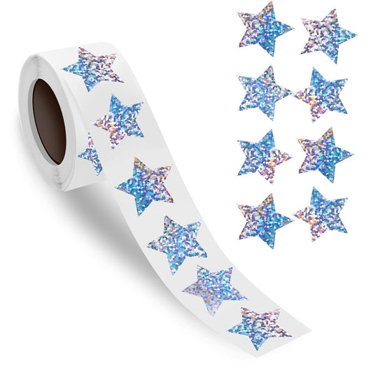 Bewudy 500 Pcs Star Stickers for Kids Reward, 1 Inch Holographic Glitter Star Stickers, Sparkly Foil Star Stickers for Kids Reward Student Planner Classroom Teacher Supplies (Star)