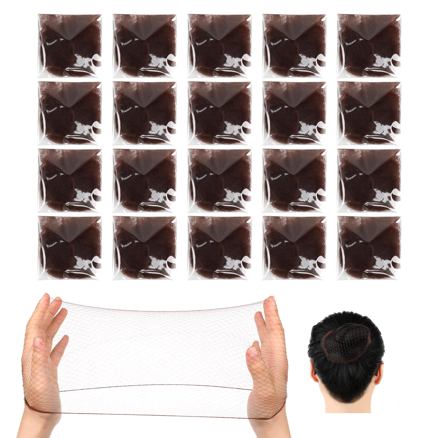 Giantree 20 Pcs Hair Nets for Women, Individual Packed Invisible Hair Nets for Bun Elastic Mesh Hairnets for Ballet Cooking Food Service
