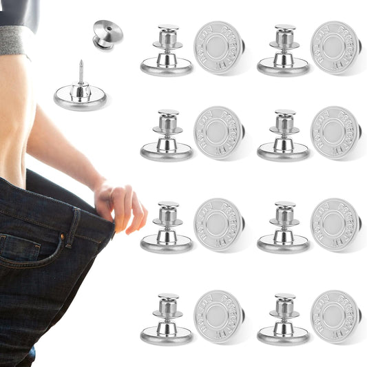 Amaxiu 8 PCS Button Pins for Jeans, 17mm Jean Button Replacement No Sew No Tool Metal Pants Button Reusable Pants Button Tightener for Loose Jeans(Style-A)