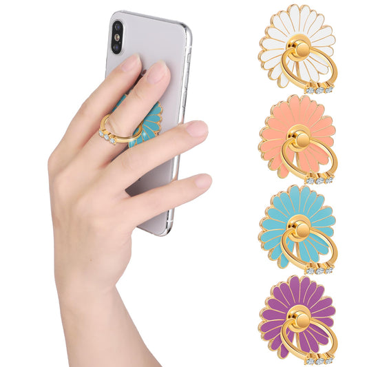 Amaxiu Cell Phone Ring Stand, 4PCS Cute Daisy Cell Phone Ring Holders 180°/360° Rotation Metal Finger Ring Stand Phone Hand Grip with Knob Loop Phone Ring Grips for Most Smartphones Tablets