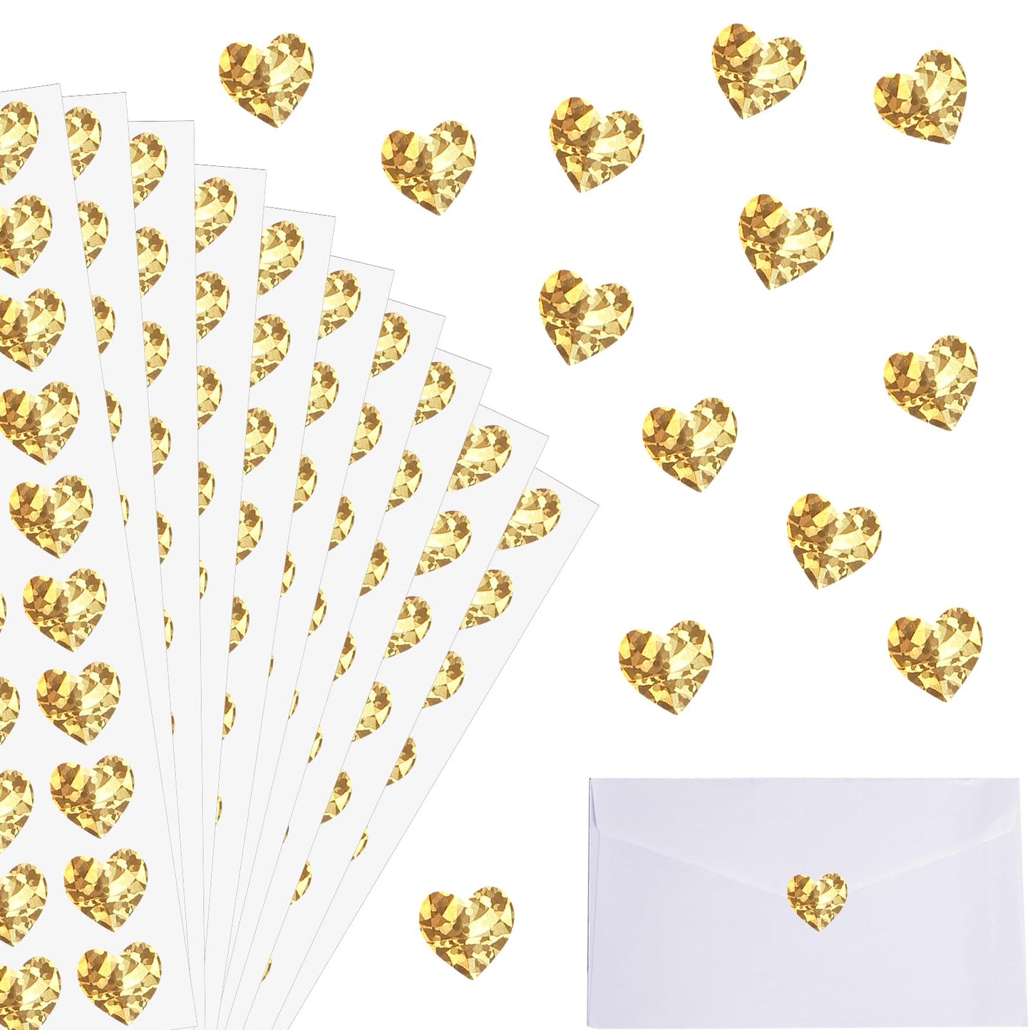 AOZUO Pack of 1200 Stickers, Heart Stickers, Wedding Guest Book Set, Glitter Mini Stickers, Love Heart Stickers, Holographic Self-Adhesive for Glittering Envelope Decoration, Greeting Cards,