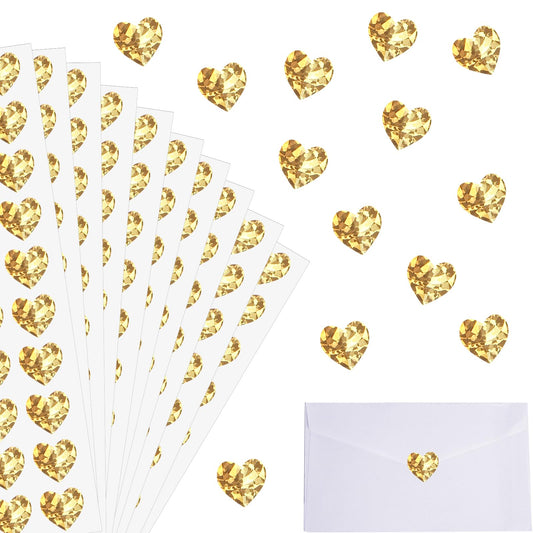 AOZUO Pack of 1200 Stickers, Heart Stickers, Wedding Guest Book Set, Glitter Mini Stickers, Love Heart Stickers, Holographic Self-Adhesive for Glittering Envelope Decoration, Greeting Cards,