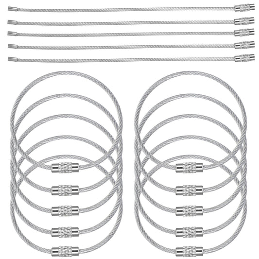 AOZUO Pack of 25 Wire Keychain, 15 cm Cable Keychain, Key Rings, Stainless Steel Key Ring, Large Key Ring, Metal Ring for Hiking, Heavy Connectable Luggage Tag, Hiking Luggage Tag, silver, L