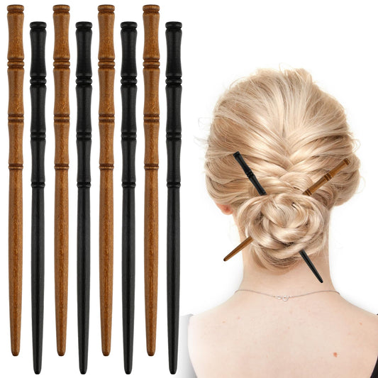Amabro 8PCS Wooden Hair Sticks, Retro Hair Chopsticks for Buns Bamboo Shape Hairpins Vintage Chinese Hair Pins Handmade Japanese Hair Holders for Medium Long Curly Hair Hair Accessories for Women