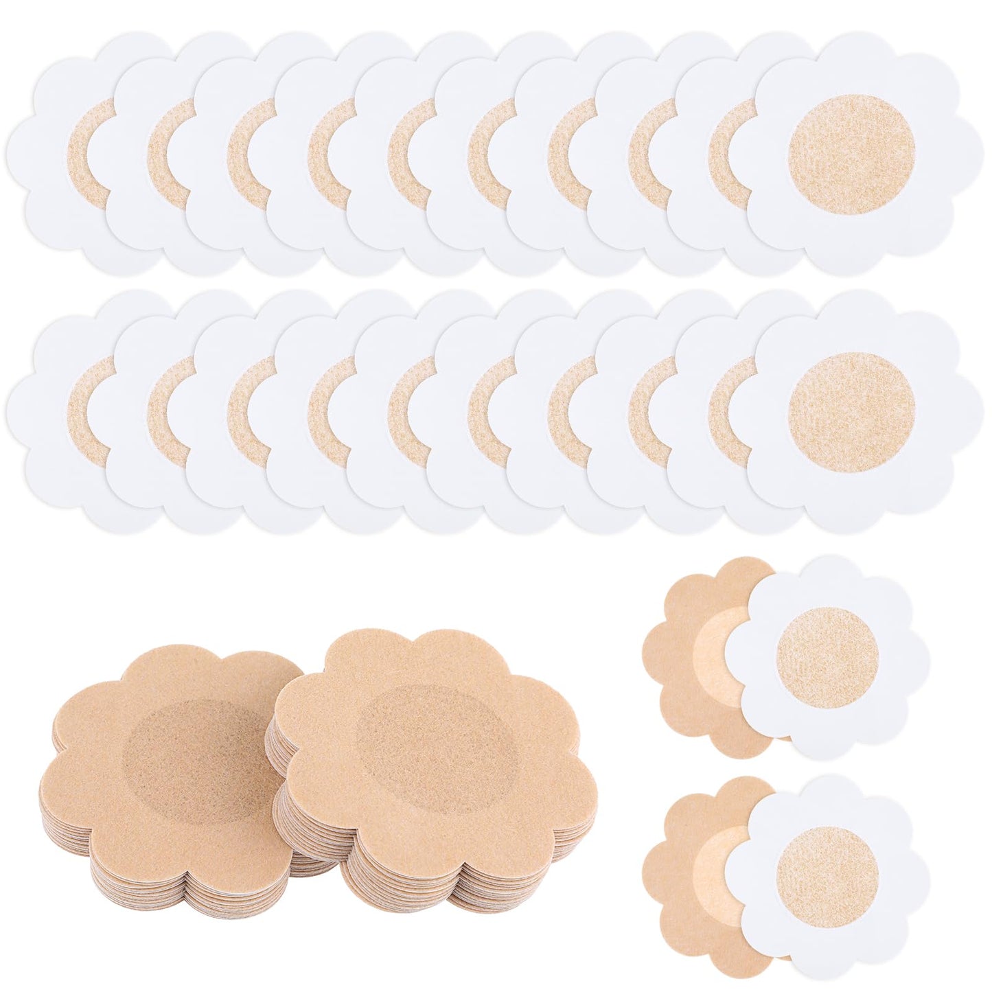 cobee 20 Pairs Disposable Nipple Covers, Self-adhesive Breast Covers 0.2mm Ultra Thin Non-woven Fabric Breast Pasties Waterproof Women Nipple Padding for Any Cup Bra, Nude Color(40pcs Flower)