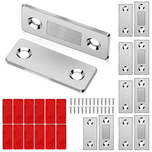 Amaxiu 6 Pairs Cupboard Door Magnet, Ultra Thin Cabinet Magnetic Catch Cabinet Magnetic Door Catches Self Adhesive Strips Drawer Magnets Catches for Wardrobe Sliding Door Latch Closure Closer(Silver)