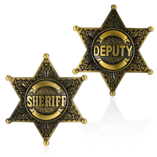 Molain 1 Pc Sheriff Badge and 1 Pc Deputy Sheriff Badge, Metal Western Cop Badges Star Badges Pin Brooch for Western Theme Adult Party Costume Role Play