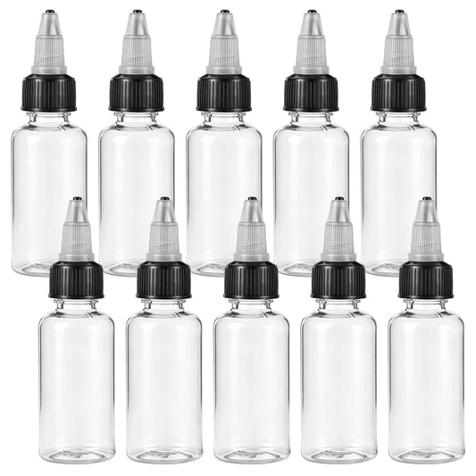JJUNW 10 Pcs 1oz Plastic Squeeze Bottles, 30ml Small Squeeze Bottles with Twist Top Cap Clear Dispensing Bottle for Laboratory, Tattoo Ink Pigment Sauce and Crafts