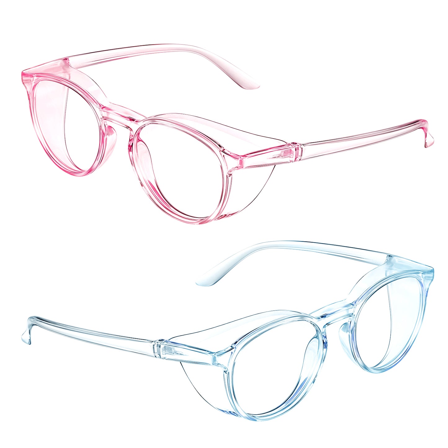 TIESOME 2 Pack Safety Glasses Anti Fog Goggles Protective Eyewear Blue Light Blocking Anti Dust UV Protection Glasses For Men Women(Blue + Pink)