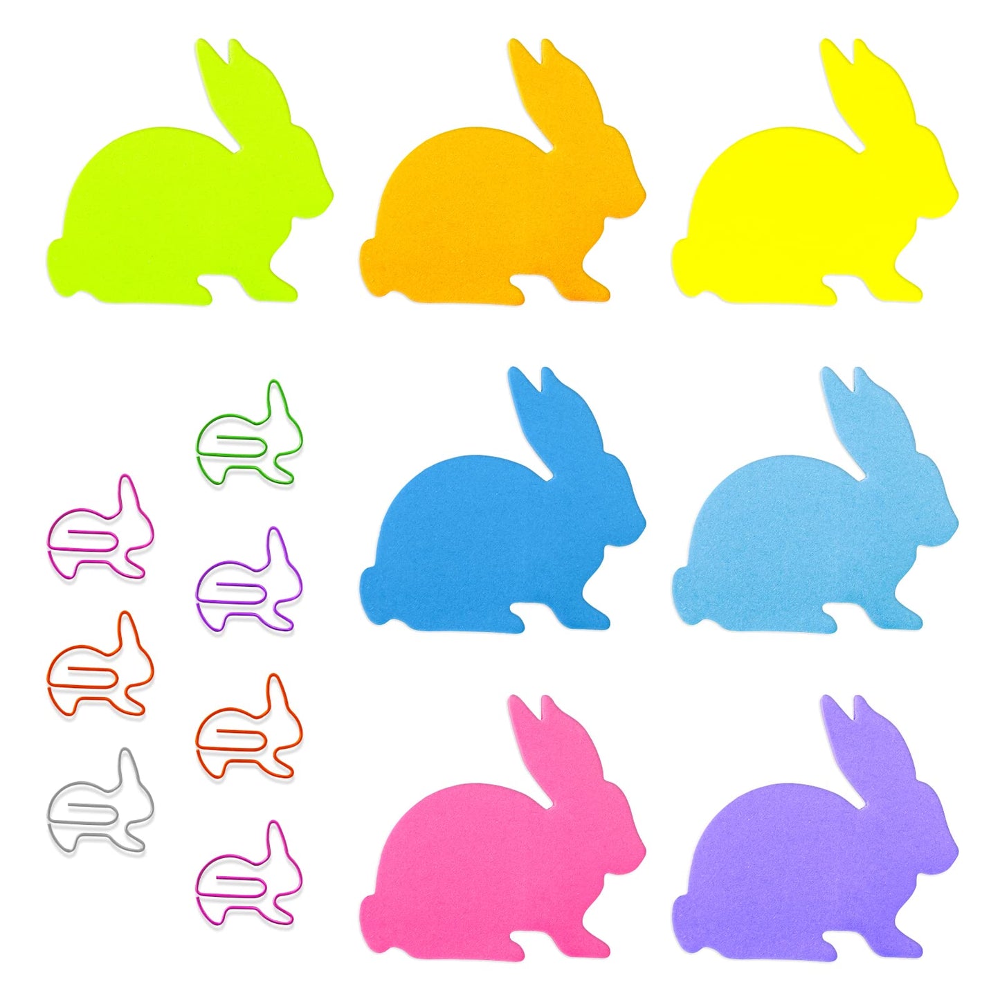Molain Cute Rabbit Sticky Notes with Paper Clips, 7 Pack Cartoon Animal Self-Stick Notes Index Tabs Rabbit Shape Markers Flags Memo Pads 210 Sheets