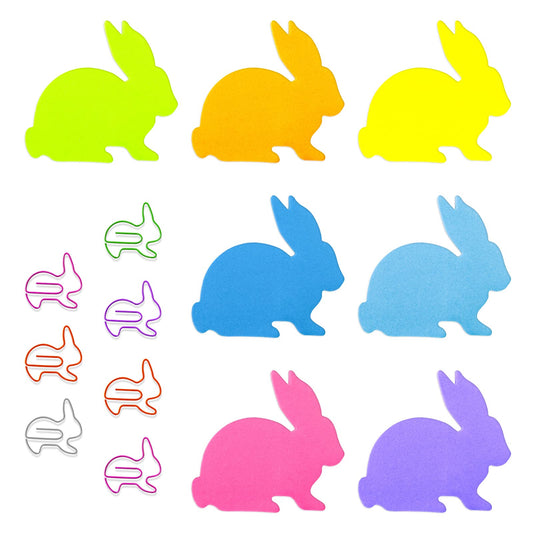 Molain Cute Rabbit Sticky Notes with Paper Clips, 7 Pack Cartoon Animal Self-Stick Notes Index Tabs Rabbit Shape Markers Flags Memo Pads 210 Sheets