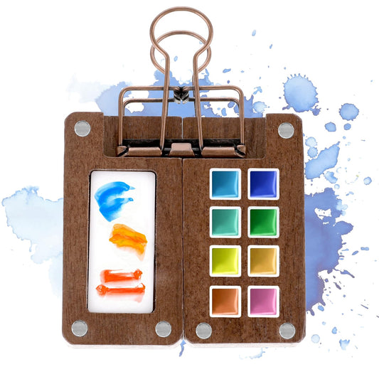 Molain 8 Grid Mini Portable Watercolor Palette with Clip, Wooden Mini Paint Palette, Travel Paint Tray Box, Sketchbook Palette for Watercolor, Gouache, Acrylic Paint, Gift for Painters and Artists