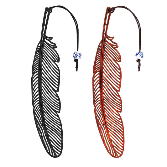 Amaxiu Wooden Feather Bookmark for Book Lovers, 2PCS Handmade Wood Book Mark Carving Feather Book Markers Reading Page Markers Vintage Bookmark Gift for Women Men Readers(A)