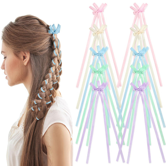Andibro 10pcs Hair Bows Clips, Colorful Tassel Ribbon Hair Barrettes Kawaii Double Bowknots Hair Pins Cute Aesthetic Ponytail Holder Bows Braiding Hair Accessories for Women Girls