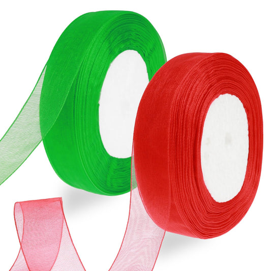 Molain 2 Rolls of Christmas Ribbon, Gift Wrap Ribbon Red and Green Organza Ribbon Ribbon for Crafts Decorative Ribbon ?for Christmas Wrapping Gifts Christmas Tree DIY Making (2cm x 45m)