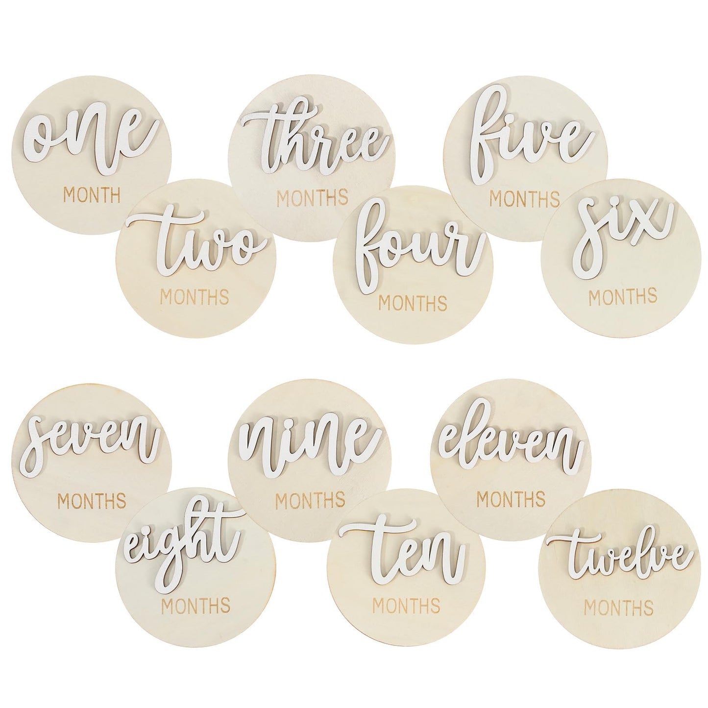WJIAAA Milestone Cards Pregnancy Wood, Pack of 6 Printed Monthly Cards Baby 1-12 Months 10 x 10 cm, Baby Development Cards Made of Natural Wood, Perfect for Photo Shoots