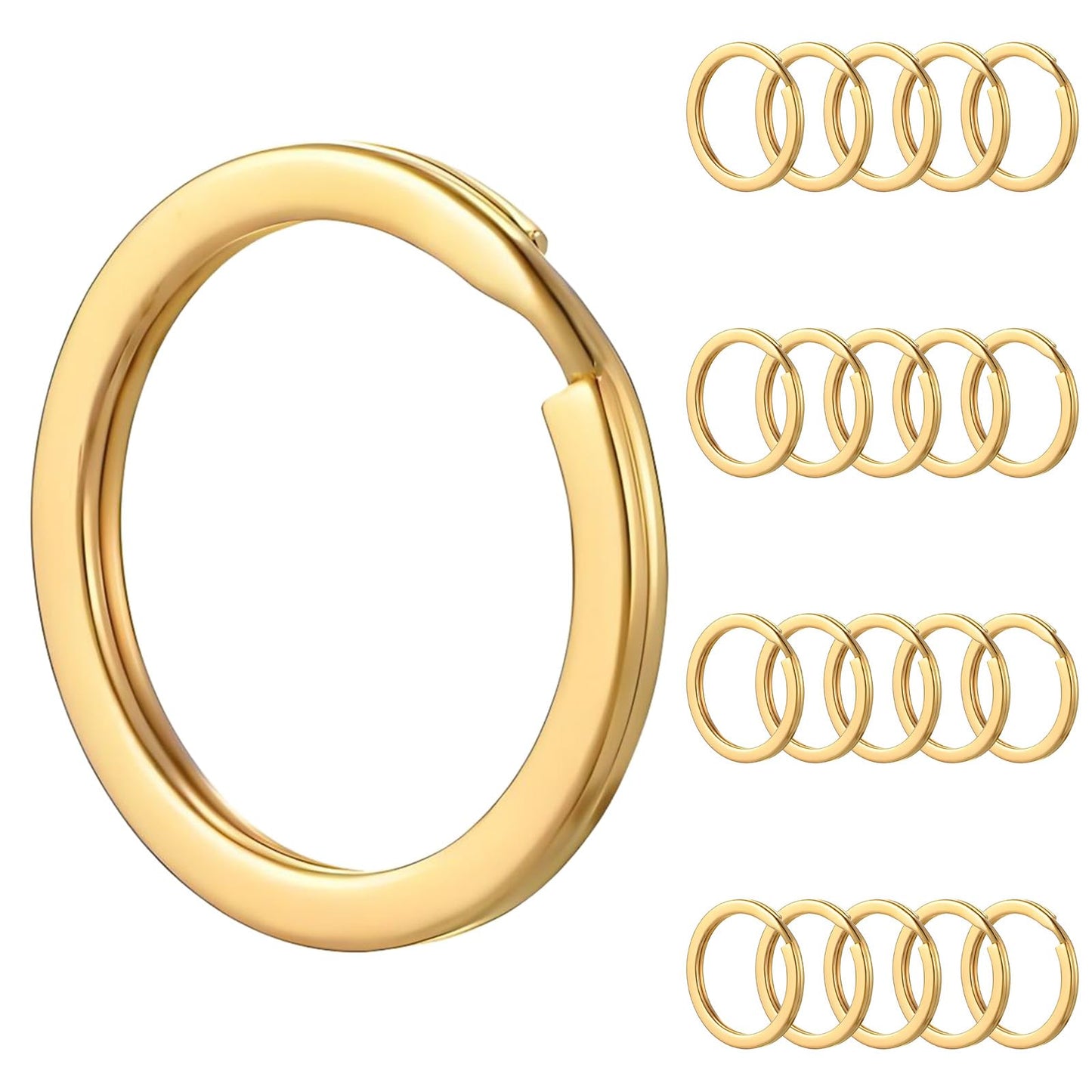 Yuanchu 20 Pcs Stainless Steel Round Stainless Steel Key Ring 25mm Accessories for Office, Craft, Keys, DIY, Home, Car (Gold)