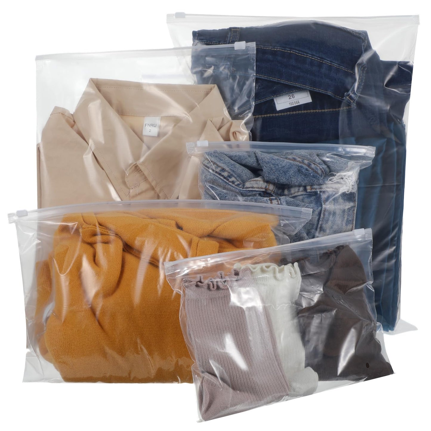 JIYIN 25 Pcs Resealable Travel Storage Bags, Reusable Clear Plastic Hospital Bags Maternity Essentials, 5 Sizes Luggage Organizer Bags Waterproof Zipper Bags for Clothes Shoes Cosmetics